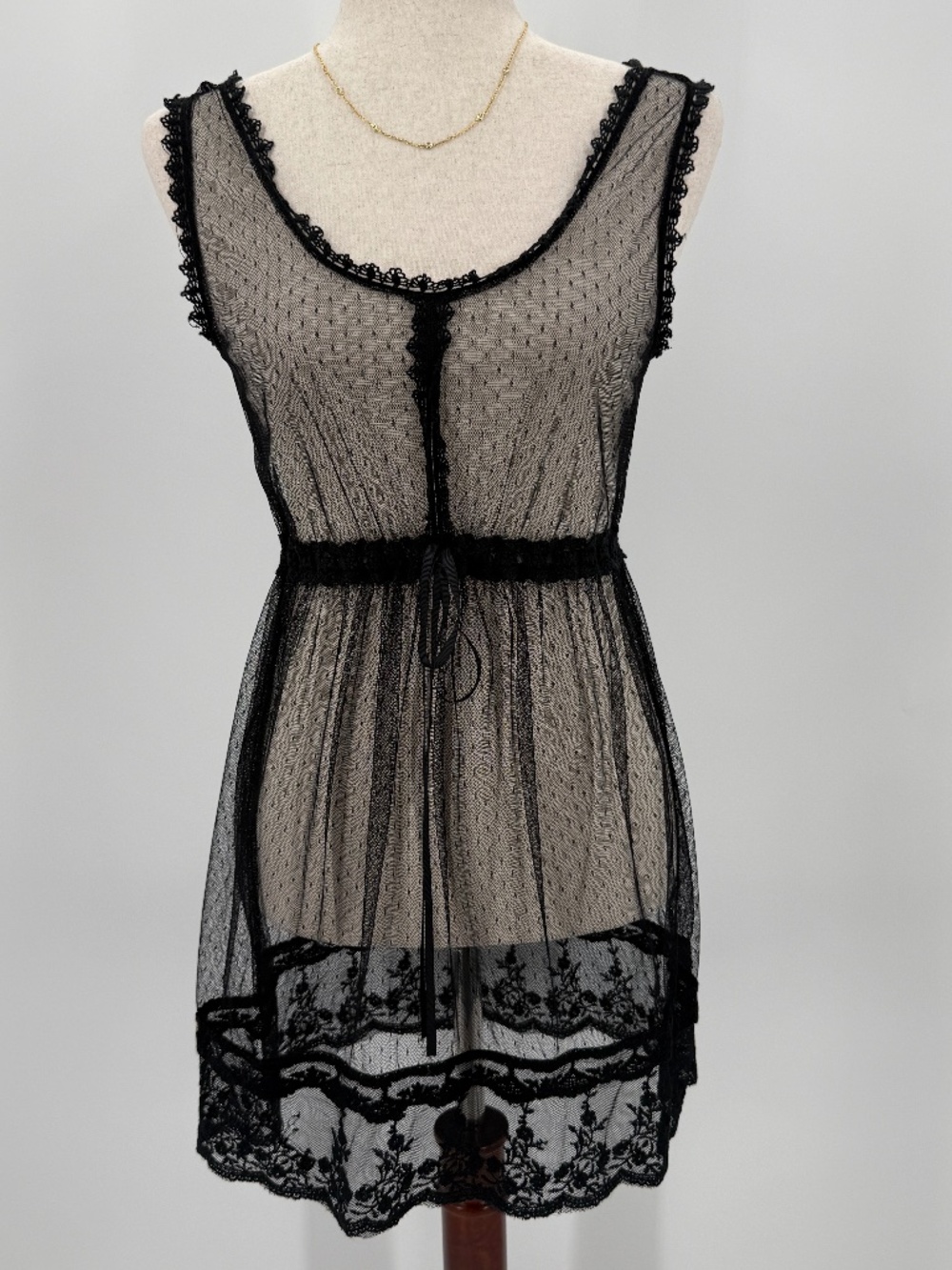 Black Sheer Lace Babydoll Slip Dress Whimsigoth Boudoir Romantic Lingerie S / M